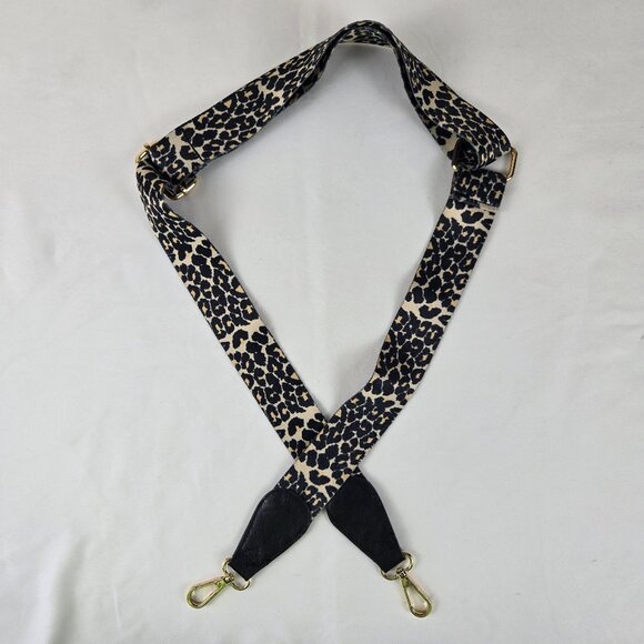 Black Cream Animal Print Long Adjustable Bag Strap Replacement Gold Toned Hdwre - Picture 6 of 7